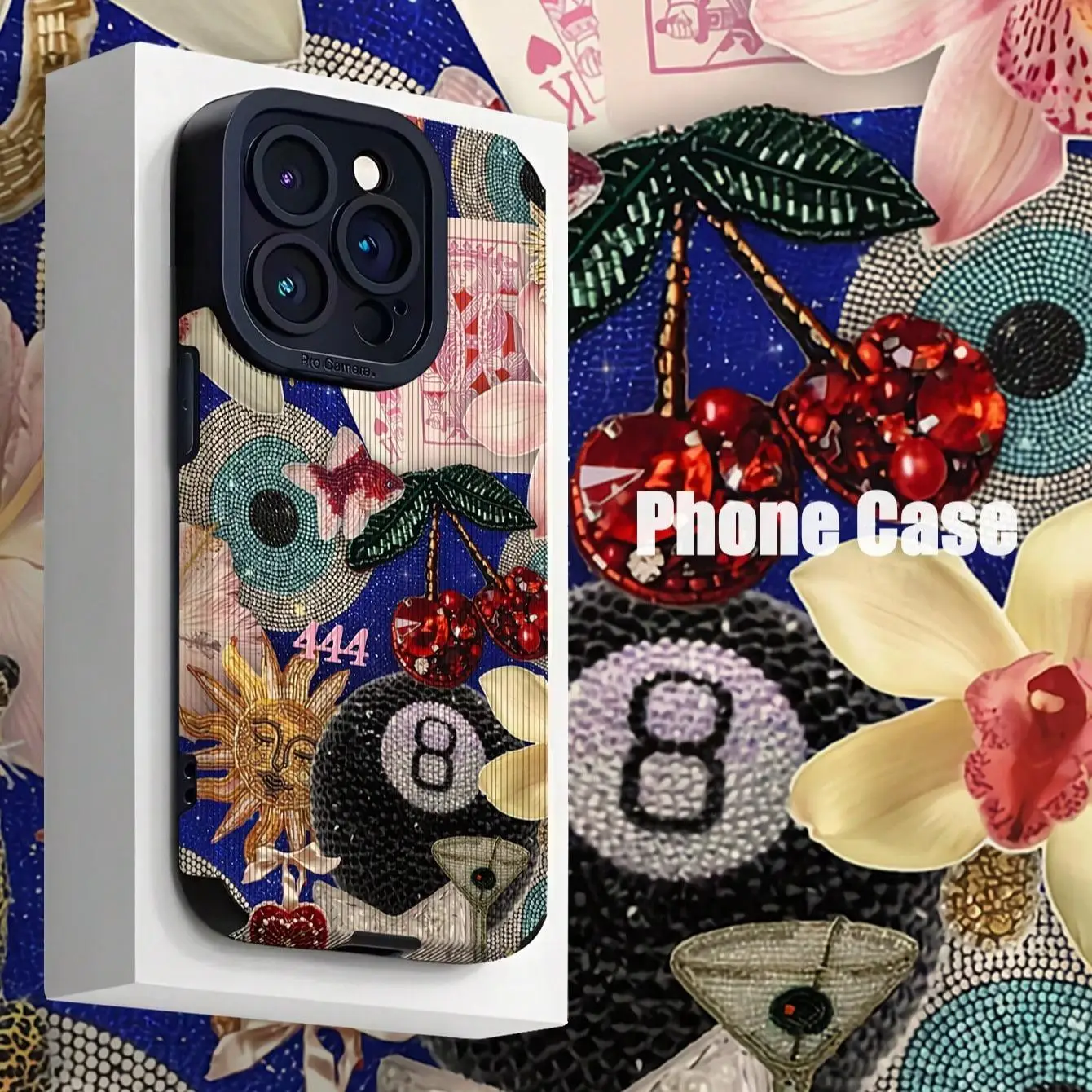 Fashion Cherry Pattern Phone Case, Anti-drop Cellphone Protective Case, Total Protective Shockproof Mobile Phone Cover for iPhone 11 12 13 14 15 16 Pr