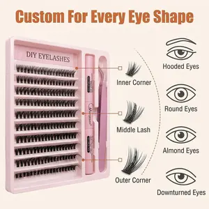 Natural Curling Eyelash DIY Home Use False Eyelash 10-16mm with Bottom eyelash Cluster Single Cluster Segmented False Eyelash 40D 240 pieces Independent Variable Extension, Black