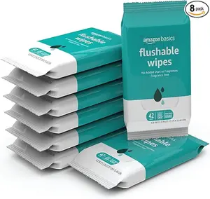 Amazon Basics Flushable Adult Toilet Wipes, 42 Count (Pack of 8), Fragrance Free, Previously Solimo