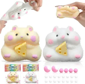 2pcs Squishy Hamster Squeeze Toys,3inch Big Cute Soft Hamster Squishy Toys,Stress Relief Squishies for Kids Party Favors, Pinch Family, Fidget Toys Suitable Adults Kids Big