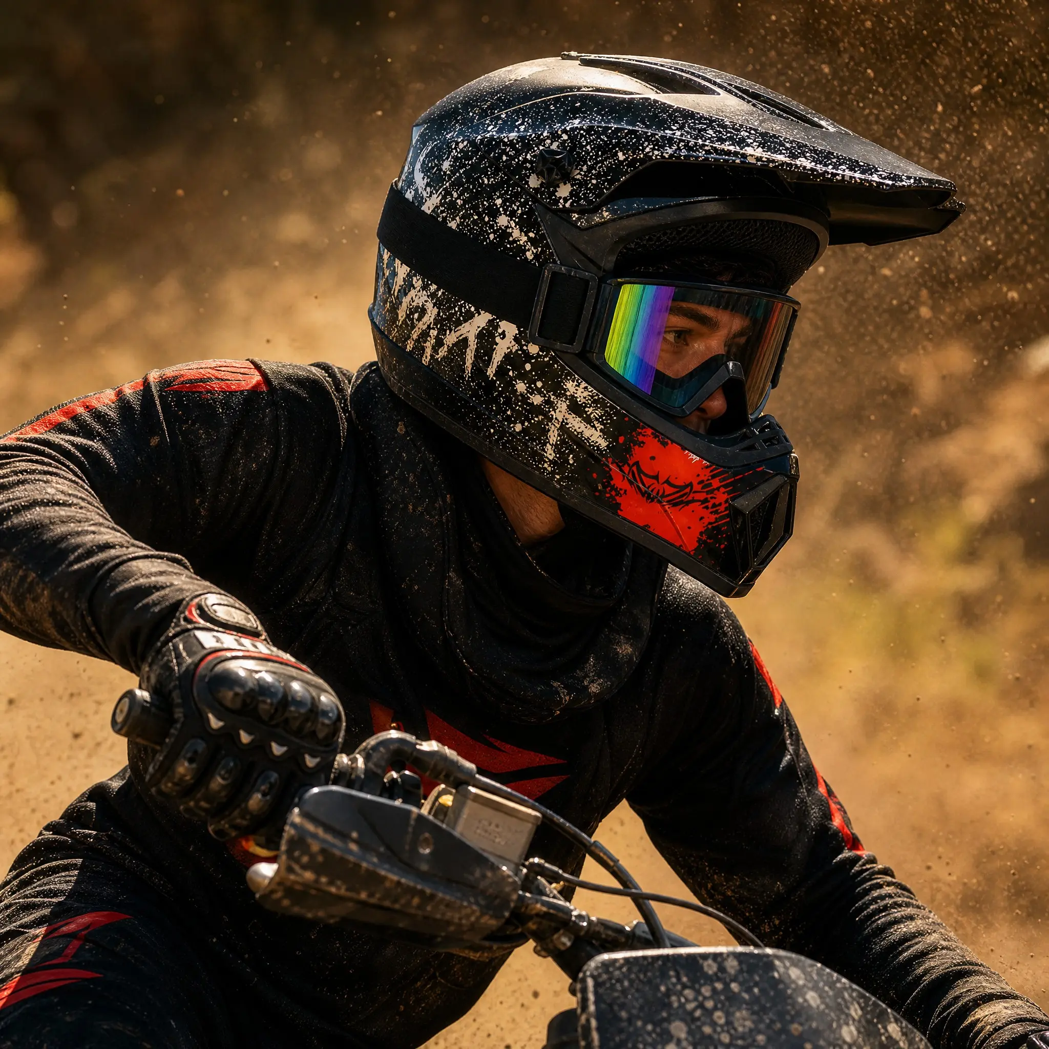 Kids Lightweight Full Face Off-Road Motocross Helmet 4-Piece Gear Set - Graphic Splash Print, Shockproof, Impact-Resistant, All-Day Comfort Secure Fit for Trail Riding, Dirt Bike Racing, Dot-Certified