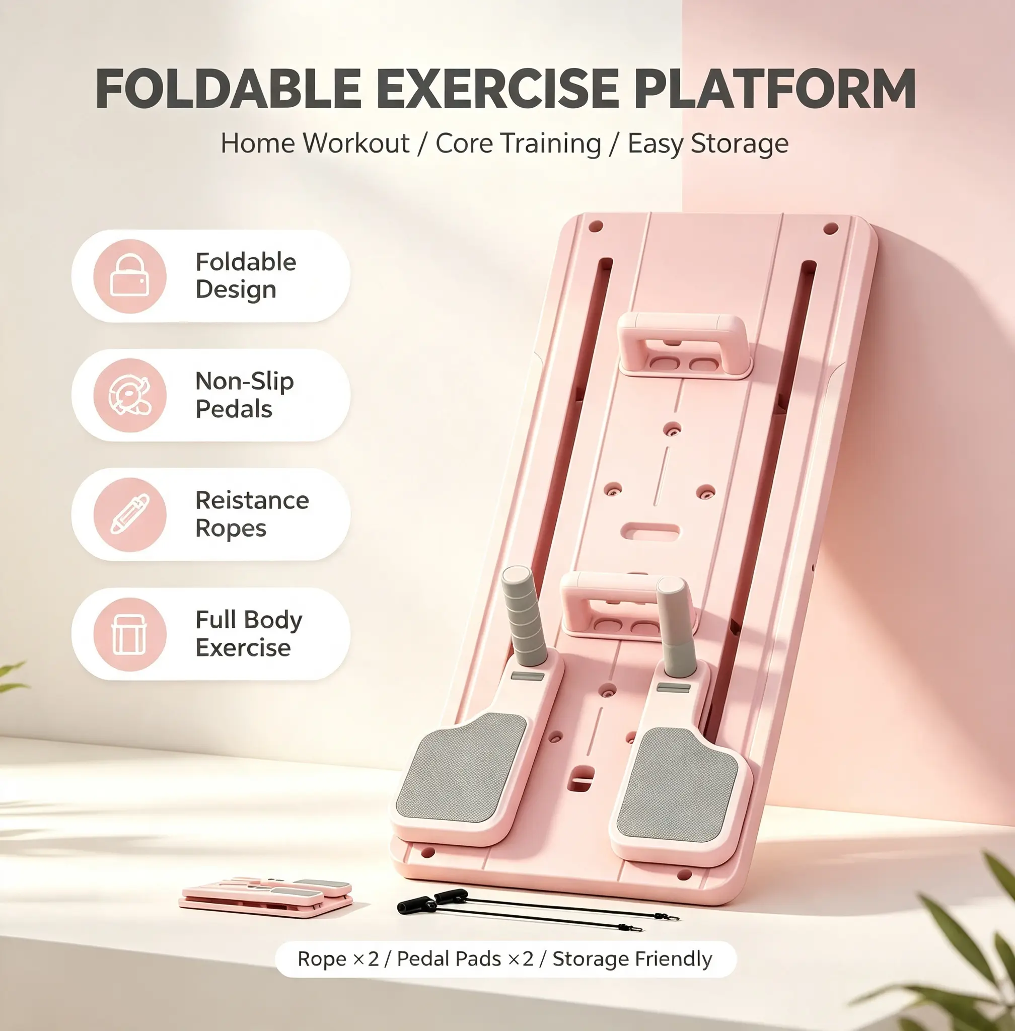 7-in-1 Foldable Pilates Board - Portable Pilates Reformer Equipment with Timer for Home, Office Workouts