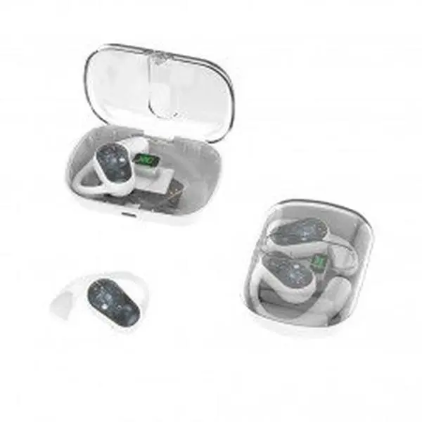 Kik_Open-Ear Hook Design Bluetooth Headset - Transparent, Modern Sleek Look with Intelligent Display OWS80 for Universal Cell Phone And Bluetooth Device (White)
