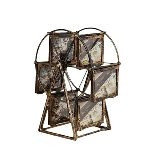 Vintage Rotating Wheel Picture Frame,Photo Organizer for Home Office Dormitory School Decor, Bedroom Decor, Classic Rectangular Frame, Home Decoration