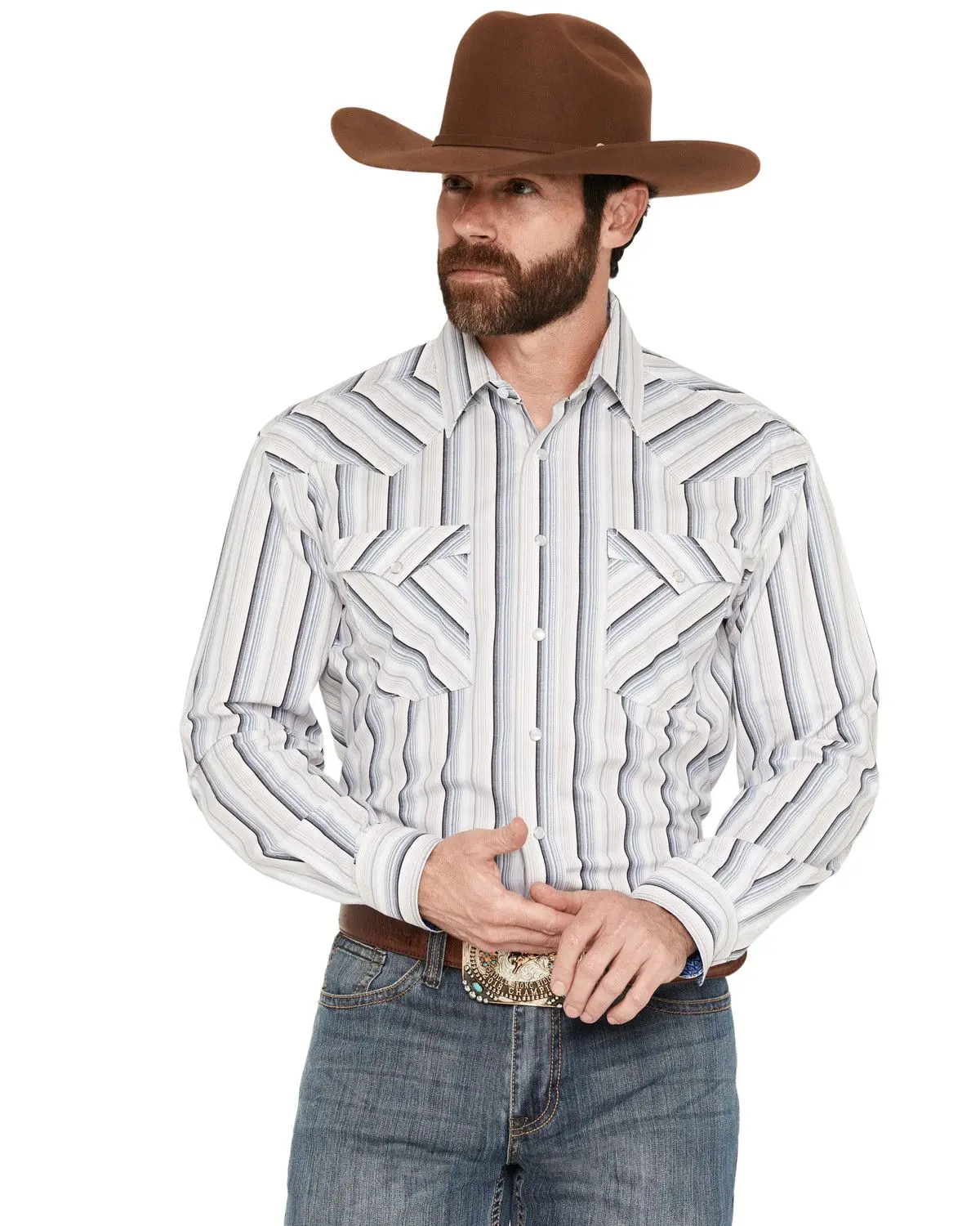 Panhandle Men's Slim Men'S Striped Long Sleeve Snap Stretch Western Shirt - Rmn2s08925