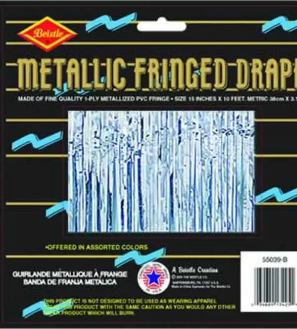 DDI 1907634 Packaged 1-Ply FR Metallic Fringe Drape - Silver Case of 6