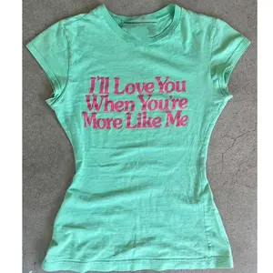 American retro Vintage vintage, explosive letter print t-shirt retro millennial y2k hottie crew neck top