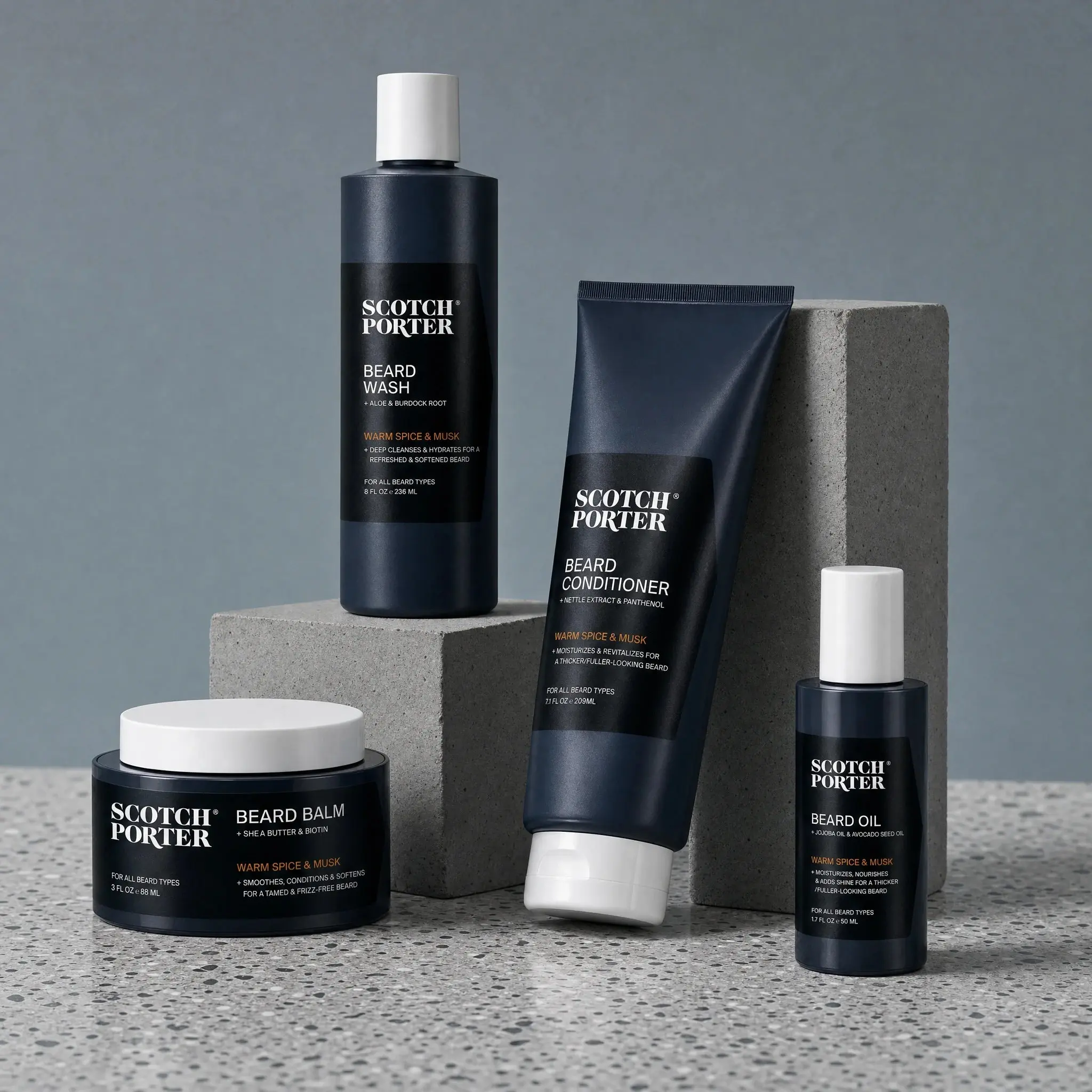 Scotch Porter Beard Collection Bundle | Complete Men's Beard Care Set | Beard Wash, Conditioner, Balm & Oil Grooming Kit