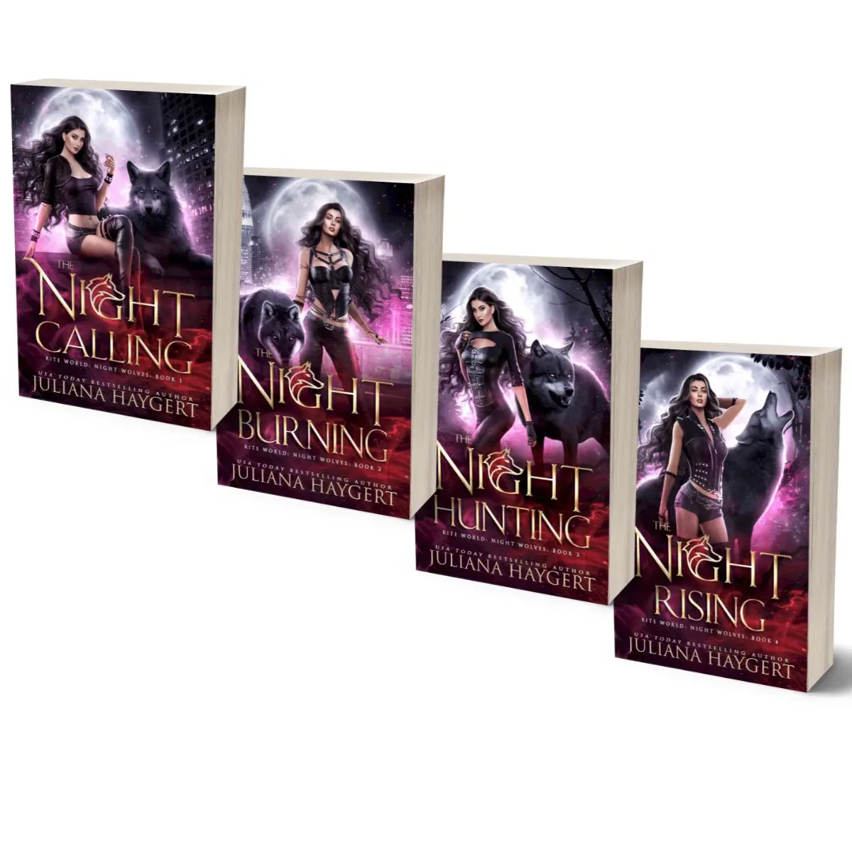 Rite World Night Wolves Series Wolf Shifter Romance Novel Box Set, 4 Signed Softcover Books