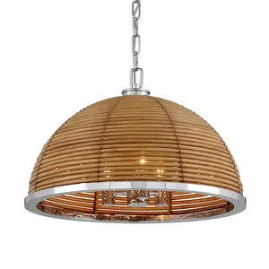 Carayes Dome-Shaped Rattan Chandelier with Stainless Steel Chain