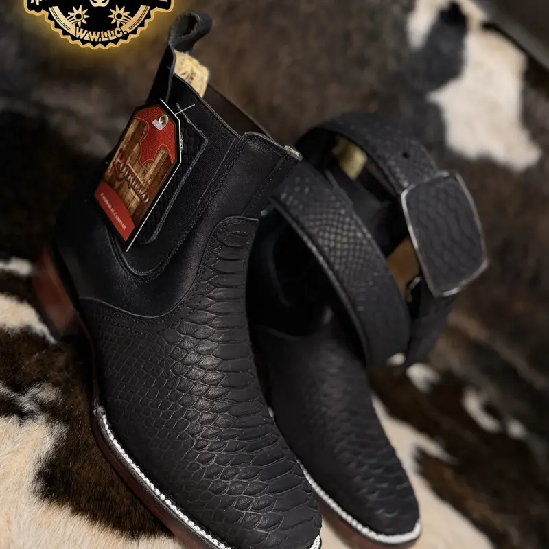 Botines Negros con diseno Increible para Hombre Estilo Rodeo Punta Cuadrada / Chelsea Boots Ankle Square Toe Black with Incredible design