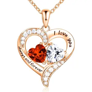 18K Rose Gold Heart Necklace, Valentine's Day Gifts, Jewelry for Women with 2 Birthstones, Customized Gifts for Mom Wife, I Love You Always and Forever, Gold, Cubic Zirconia Vintage Cross Pendant with Rotatable Crown My Little Star Book  jew lery