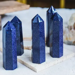 Natural Blue Goldstone Crystal Tower Point Healing Crystal Wand Obelisk Home Decoration Minerals 3-4IN