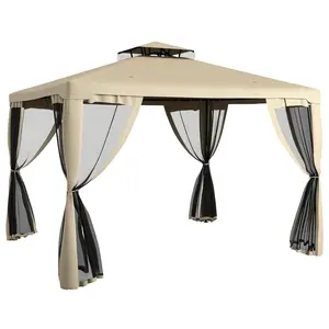 Outdoor Gazebo Tent 11.6ft Long 9.6ft Wide 2 Tier Vented Roof with 4 Mesh Sidewalls for Mosquito Protection for Patio Deck Poolside Family Gathering