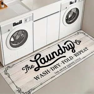 1 Pc White Wood Grain Laundry Room Rug Soft And Comfortable Long Strip Carpet Printed Mat Anti Slip Floor Mat Suitable For Kitchen Living Room Bedroom Sink Laundry Room Decoration Carpet Mat