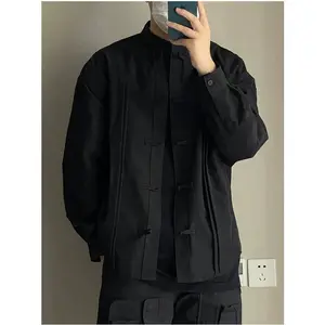 Chinese-Style Men's Wear, Mandarin Collar Tang Suit Shirt for Men, Long-Sleeved Autumn Premium Design with a Roguish Charm Top