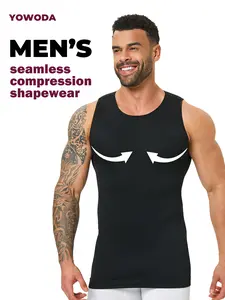 【YOWODA 】Men's 3D Seamless Compression Vest,Slimming Shapewear Crew Neck Comfortable Breathable Body-Shaping Top for  Men Gym Activewear,Workout Vest Sweat Sauna Vest, Sports Clothing,Sleeveless Undershirt Workout ,Sporty Cami Top,Spring Refresh