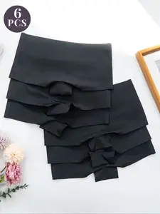 6 Piece Seamless Breathable Knicker Solid Color Comfort Women's Briefs, Fitted Safety Pants, Casual Style, All Seasons, Plain Pattern, Seamless Underwear, Breathable Stretch Panties