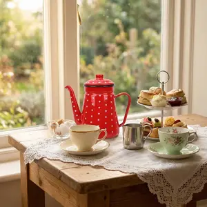 Base Dot Enamel Coffee Tea Pot, Multi-Purpose for Tea Coffee Milk Water, Suitable for Home Outdoor Kitchen Use