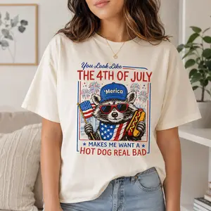 Comfort Colors Patriotic Raccoon Hot Dog Shirt, USA 250th Anniversary Tee, Funny 4th of July Shirt, America Gift, Independence Day Tee