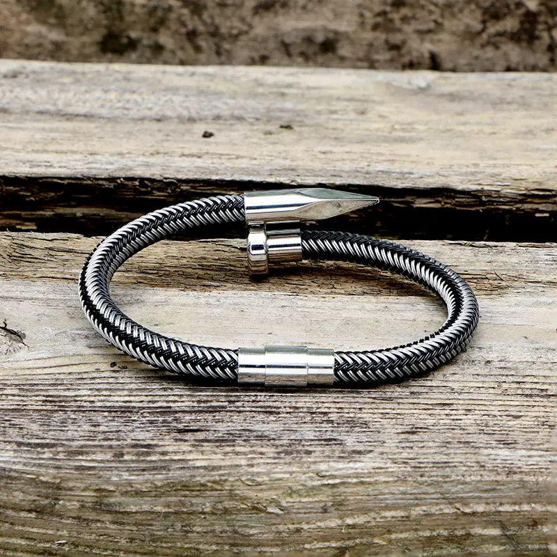 Gthic Curved Nail Simple Stainless Steel Bracelet for Men Women Statement Jewelry Daily Wear