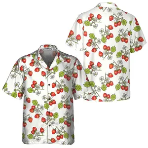 Beautiful Strawberry Seamless Pattern Hawaiian Shirt, Strawberry Shirt For Men & Women, Strawberry Print Shirt, Short Sleeve Casual Button Down Shirts Summer Beach Shirt, Tropical Floral Shirt