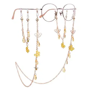 Magnetic Eyeglass Chain for Women Honey Bee Design 14K Gold Plated Copper Glasses Holder with Interchangeable Magnetic Clasp Anti Lost Reading Sunglasses Retainer Fashion Gift in Gift Box Mother's Day Gift