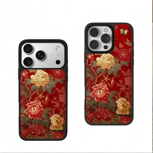 Red Floral Electroplated Blade Glass Phone Case For iPhone 17 Pro Max 16 15 14 13 12 11 PRO PLUS MAX | Premium Electroplated Edge Tempered Glass Protective Cover | Luxury Floral Aesthetic Design #YJDDDFBLKHUA1