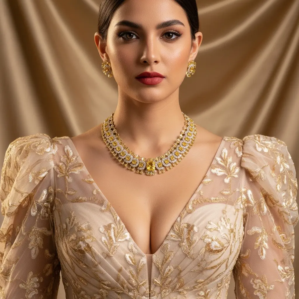 Luxury Bib Statement Jewelry Set - Necklace & Earrings with Multi-Color Simulated Gems CZ, Bridal Choker for Wedding Evening Party, 5-Color Crystal Gift Option