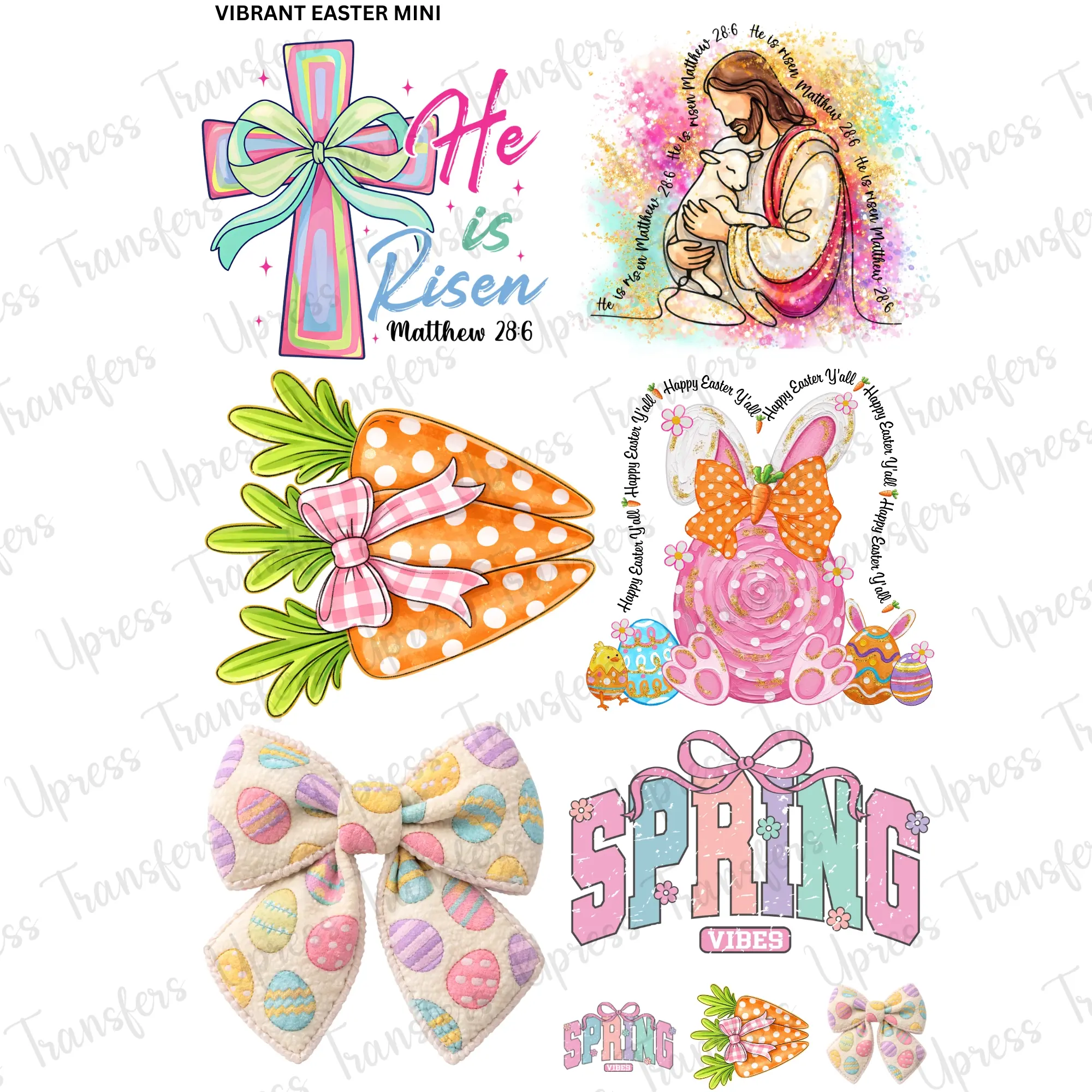 Vibrant Easter Mini DTF Transfer Gang Sheet 24.5" Wide x 36" Long Direct To Film Trendy Vibrant Designs for Stylish Wardrobe