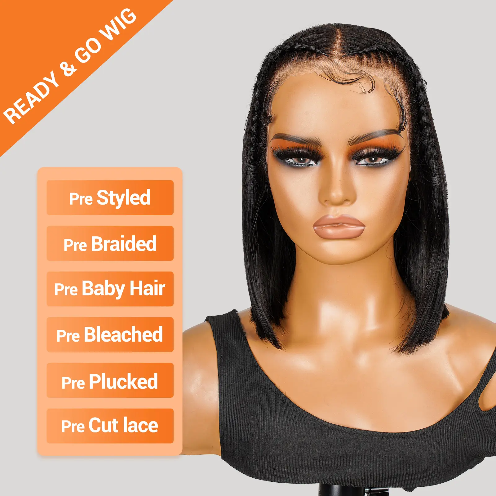 Wiggins Hair Pre Braided Glueless Ready To Go Straight 13x4 Bob Wigs Pre Cut Lace Pre Styled Human Hair Wig Beginner Friendly
