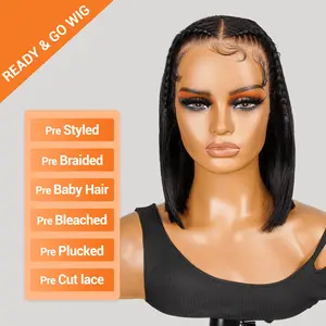 Wiggins Hair Pre Braided Glueless Ready To Go Straight 13x4 Bob Wigs Pre Cut Lace Pre Styled Human Hair Wig Beginner Friendly
