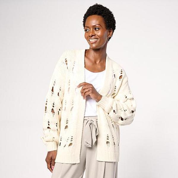 MarlaWynne WynneCollection Cotton Blend Open Stitch Cardigan