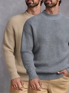 Men's Crew Neck Wool Sweater, Thick Casual Knitwear with Twisted Design, Perfect for Fall & Winter, Fashionable Men's Clothing