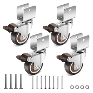 2 Inch Caster Wheels with 3/4" (20 mm) U Bracket, Small Rubber Casters Set of 4 with , 360  Ball Bearing Plate Swivel Castors Wheels,  Caster Wheels for Dresser, Cabinet, Desk