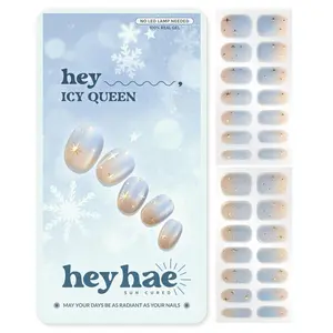 Semi Cured Gel Nail Strips | No LED Lamp Needed | Winter, Ombre | Easy Apply & Remove, Salon Quality | Includes 28 Strips, 1 Prep Pads, Nail File & Wooden stick - Hey, Icy Queen
