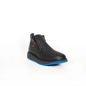 230- P Square Toe Handwoven Leather Shoe with PU Sole - Black, Double Density Blue Sole, Extra Cushion Insole, Lightweight Sole, Comfortable & Durable Footwear for Men & Women