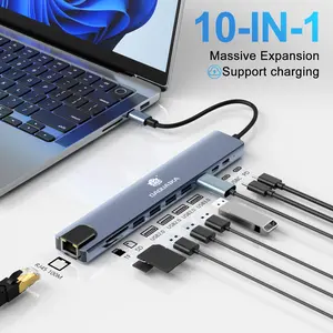 Daguaika 10-in-1 USB-C Hub with 4K HDTV 100M Ethernet 3 USB 3.0 100W PD Charging TF/SD Card Slot for Windows MacBook