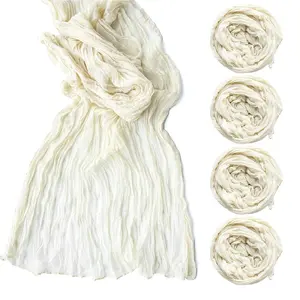 4-Piece Cheesecloth Table Runner 35x120 inch Gauze Boho Decor Rustic Bridal Baby Shower Birthday Wedding Satin Rectangular Dusty Blue Disposable Table Runner for Long Tables