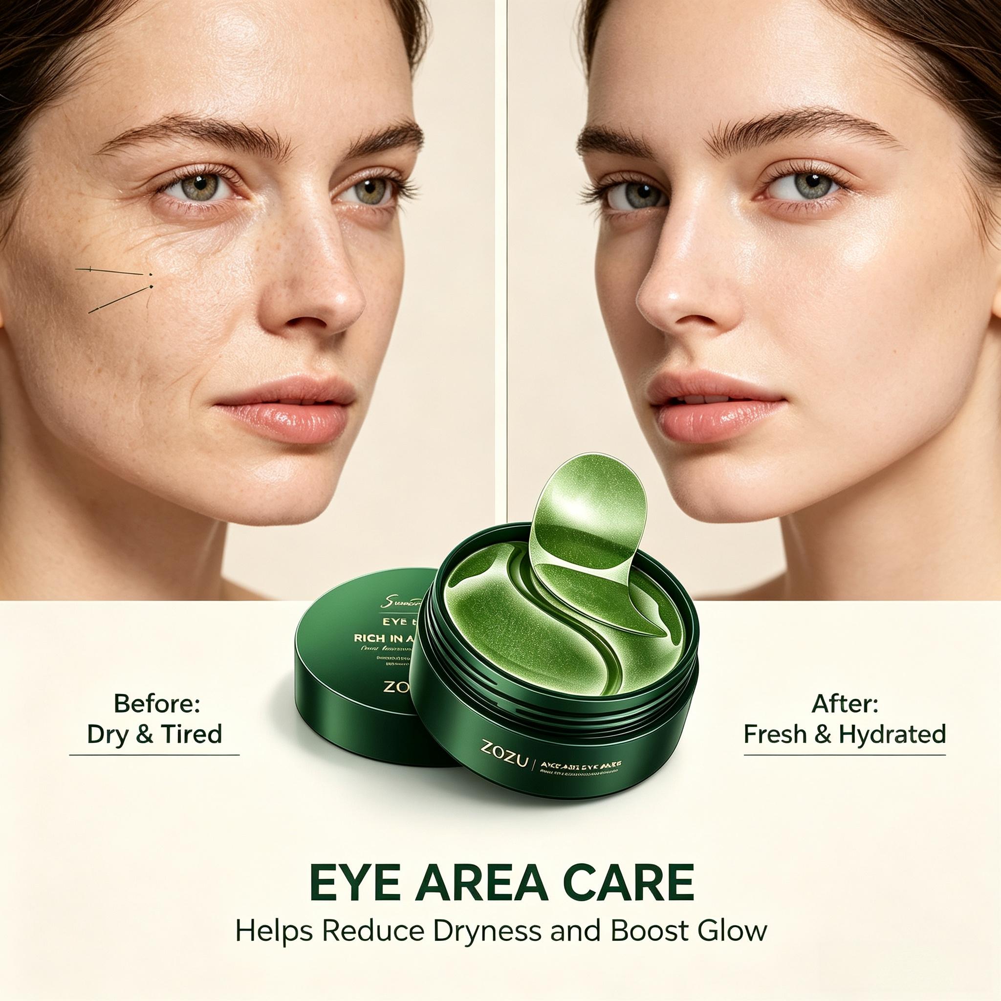 ZOZU Avocado Sensitive Eye Patches Moisturizer - 60 PCS Hydrating Dark Circles Treatment to Moisture, Soothe and Target Eye Bags, Eye Patches For Dark Circles, Bag Patch Eye Treatments