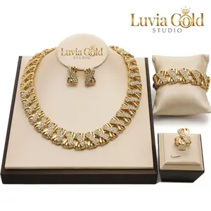 Fashion Jewelry Set women Necklace Bracelet Ring Earrings Gold Plated Jewelry Wedding Bridal Bridesmaid Party Prom Gala Special Occasion Formal Dinner Gift for Mom Girlfriend Anniversary Mother's Day Luvia Gold Handcrafted