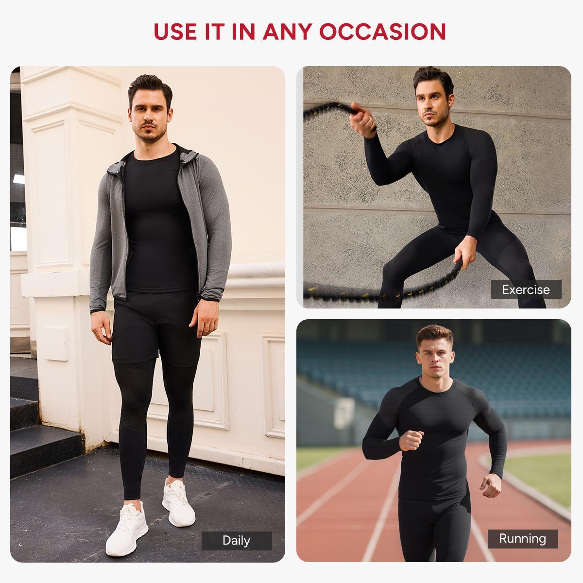 Nebility Men's Sports Outdoor Sweat Underwear Set Fitness Compression Quick-Drying Long-Sleeved Sports Set Base Layer Set