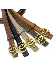 Women's belt with a business high-end double G gold buckle, simple genuine leather belt, versatile commuting stylish accessory Adjustable Strap Belt