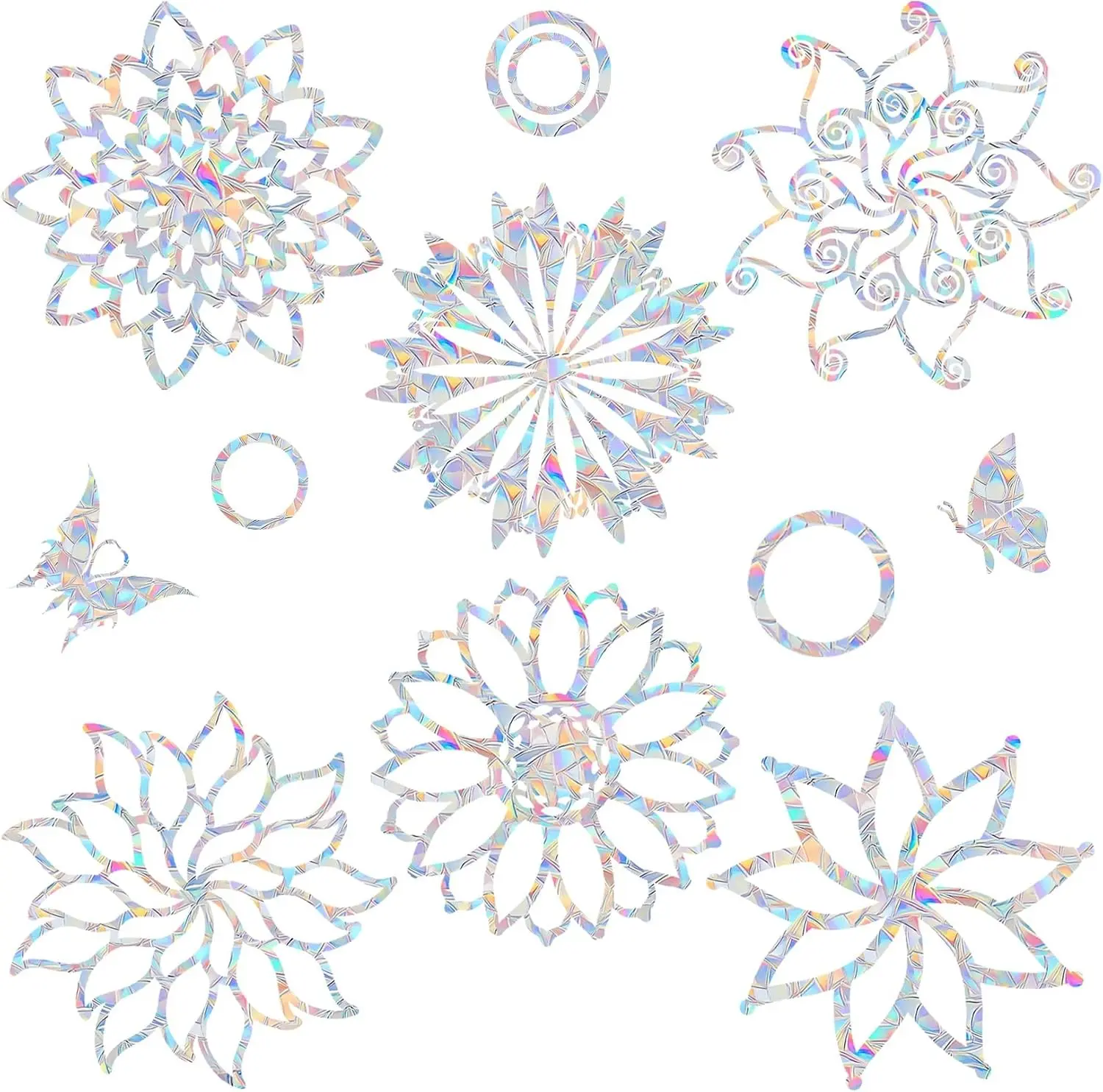 6 Mandala Window Decals for Bird Strikes - Anti-Collision Clings to Save Birds,Non Adhesive Vinyl Rainbow Suncatch Stickers, Easy Remove No Residue and Reusable