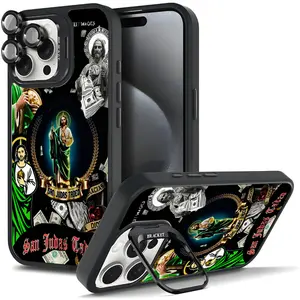 Religious Art God Bless The Virgin Mary Dollar Pattern Phone Case For iphone 16 15 14 13 12 11 PRO PLUS MAX COOL Fashionable Tough Magnetic Durable Metal lens frame Film Bracket Stand Gift Full Protection Camera Holder Phone Cases Cover 279