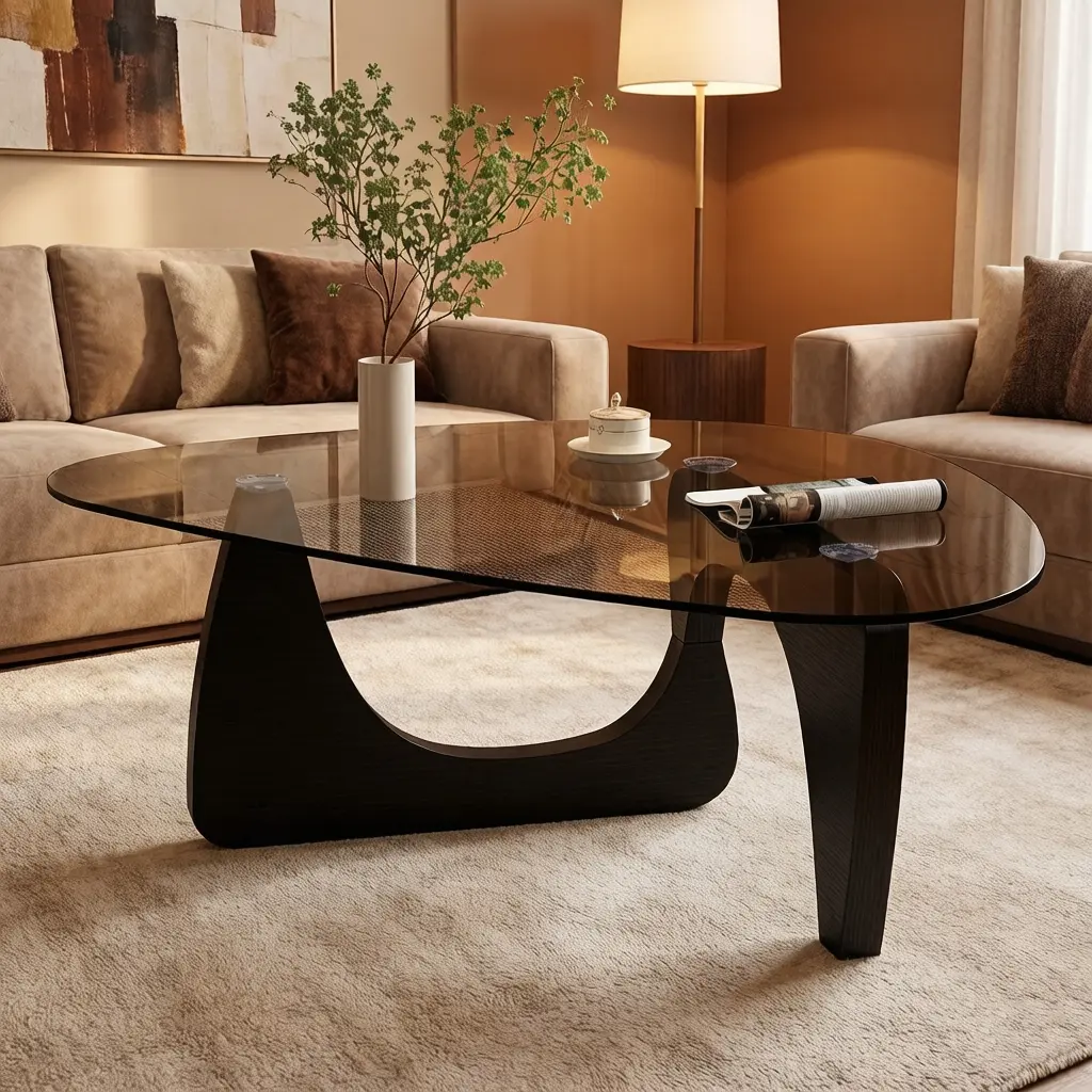 Modern Glass Coffee Table, Versatile Tea Tables with Glass Top, 32.3" x 23" x 16" Mid Century Modern Coffee Table, Sleek Coffee Tables, Suitable for Bedroom Living Room Reception Office Tables,Black