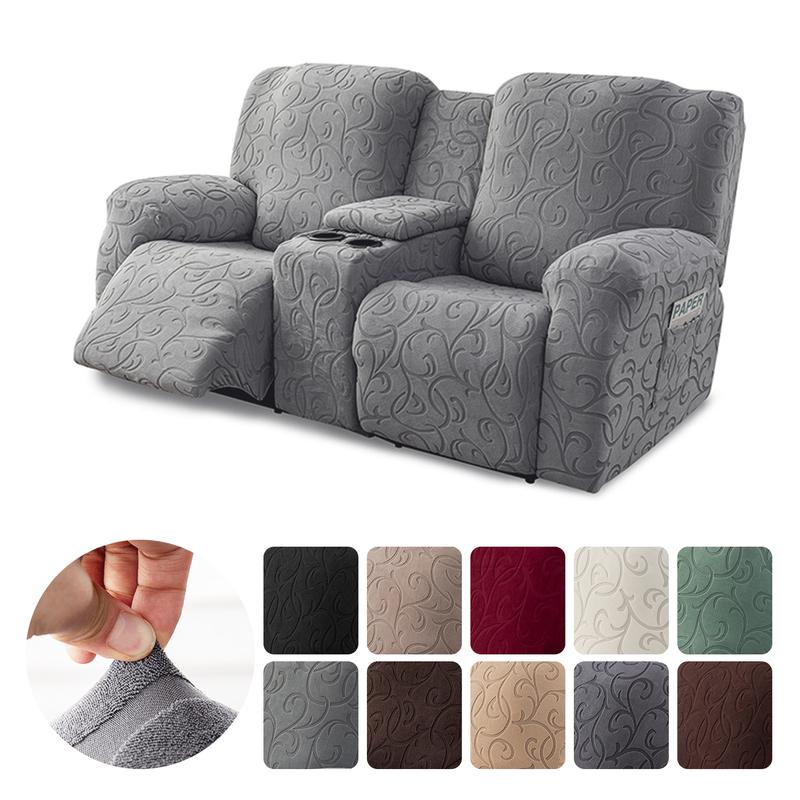 Recliner Loveseat Cover with Center Console, 2 Seater Jacquard Recliner Slipcover with Pockets, Washable Removable Cushions Protector #TikTokShopHolidayHaul