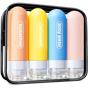 Travel Bottles for Toiletries with Labels, 3oz TSA Approved Squeezable Travel Size Containers, Leak Proof Travel Shampoo and Conditioner Bottles with Toiletry Bag (4 Pack, Light Color)