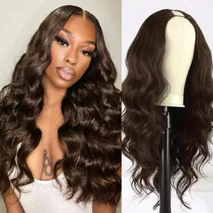 Dark Brown V Part Wig Long  Wavy Upgrade U Part Synthetic Hair for Black Women 24Inch Full  Clip In Hair Glueless  Wavy Women Wigs For Daily Use