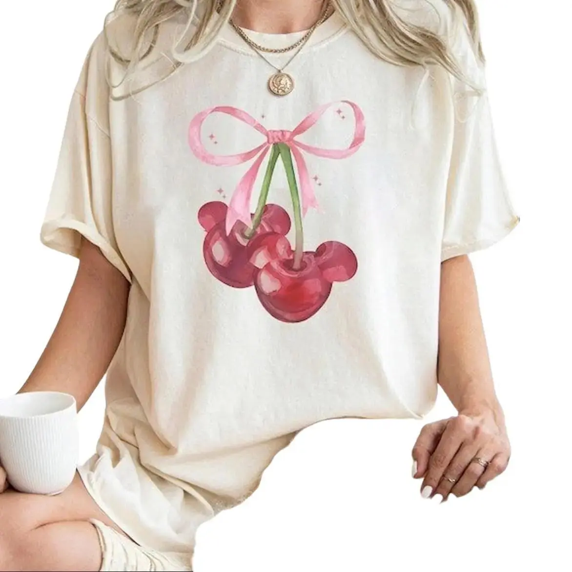 Minnie Coquette Shirts, Disneyland Minnie Mouse Coquette Shirt, Minnie Cherry Shirt, Disneyland Coquette Shirt Cotton Top Womenswear Crewneck Women Lady Unisex Fabric Fit Spandex Loose